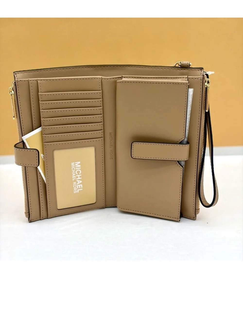 MICHAEL KORS Double Zip Printed Signature Logo Wristlet Wallet